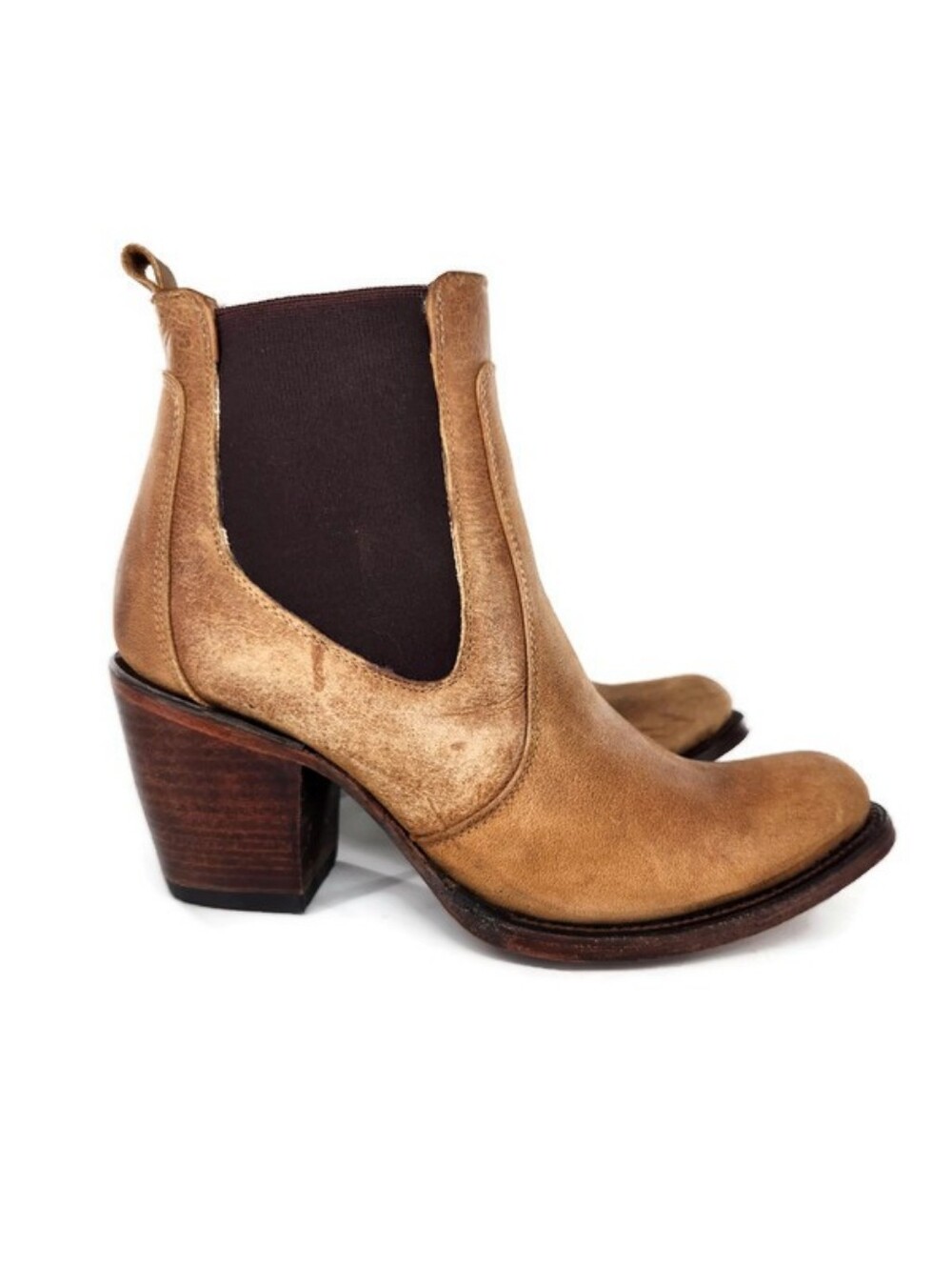 Circle G Corral Tan Distressed Leather Side Panels Western Heel Ankle Boots - Picture 5 of 15